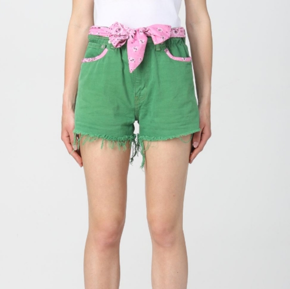🆕Levi's MC2 Saint Barth Upcycled Green Cut Off Shorts Pink Paisley Belt LOOK!! - Picture 4 of 10